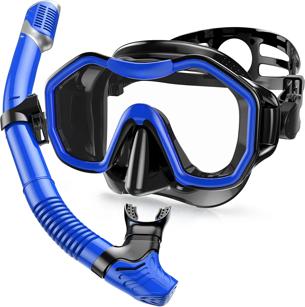 Snorkeling Gear for Adults, Kwambiri Dry-Top Snorkel Set, 180°Panoramic Wide View Diving Mask Breathing Freely Snorkel Mask for Snorkeling Scuba Diving Swimming Travel（Adult）