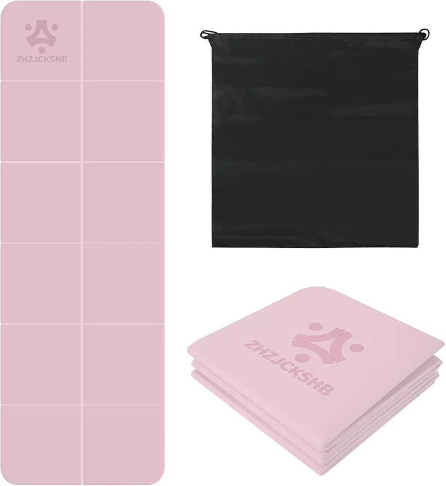 Foldable Yoga Mat for Travel -72''x24'' Portable 6mm/8mm Thick Fitness&Exercise Mat with Storage Bag, Non-Slip TPE Folding Workout Mat for Yoga, Pilates, Stretching, Home Fitness