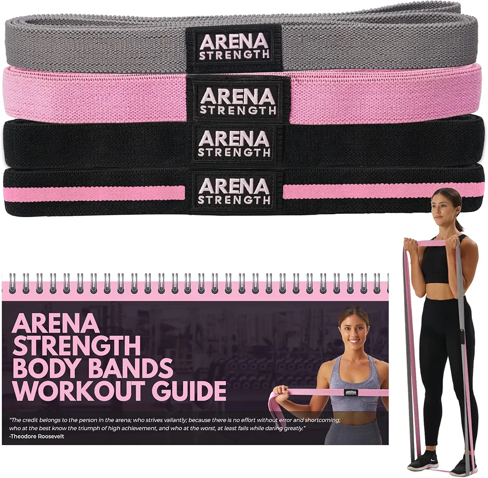 Arena Strength Long Fabric Full Body Resistance Bands Set of 4 and Pull Up Assistance Bands | Cloth Resistance Bands Loop with Fabric Exercise Resistance Bands Workout Guide
