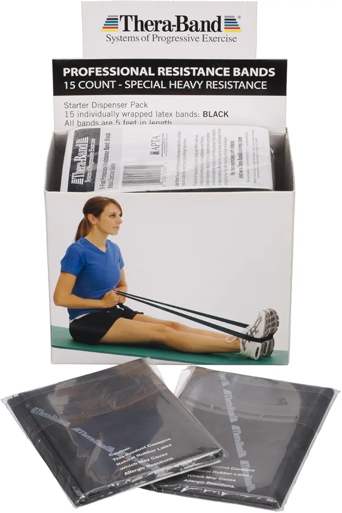 THERABAND Resistance Bands, 5 Foot, 15 Count Professional Latex Elastic Bands For Upper & Lower Body Exercise, Physical Therapy, Pilates, Home Workouts, & Rehab, Special Heavy Black, Advanced Level 1