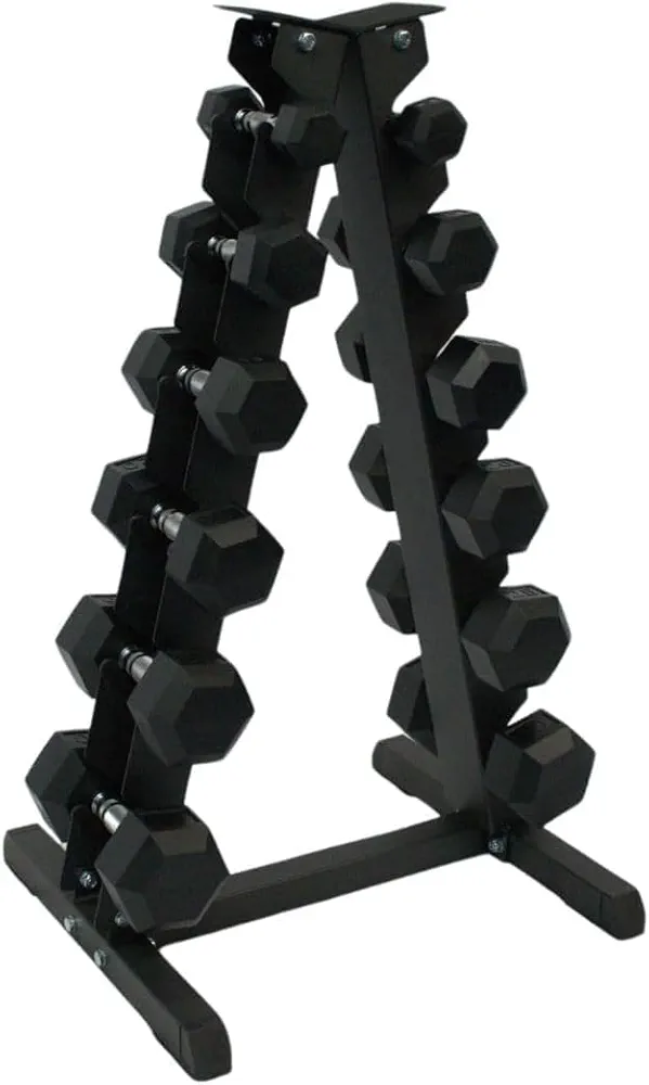 Gronk Fitness A-Frame Dumbbell Rack | 6-Tier Vertical A-Frame Weight Rack | Includes 25-50lb Rubber Hex Dumbbells