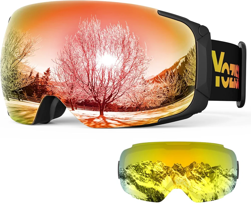 Ski Goggles UV400 Protection, OTG Snow Goggle for Men Women, Anti-fog Snow Sports Goggles for Snowboarding, Snowmobile