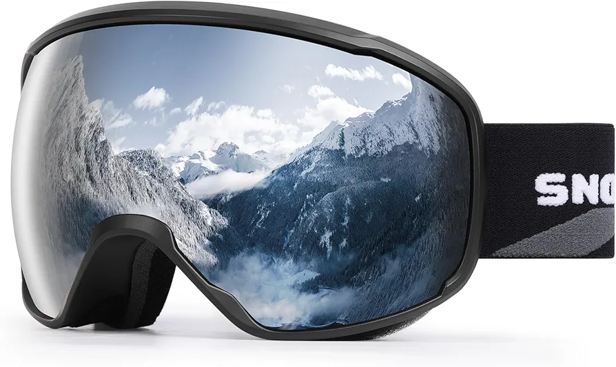 SNOWER Ski Goggles, Spherical OTG Anti-Fog Snow Goggles, HD Snowboard Goggles with UV400 Protection for Men, Women, and Youth