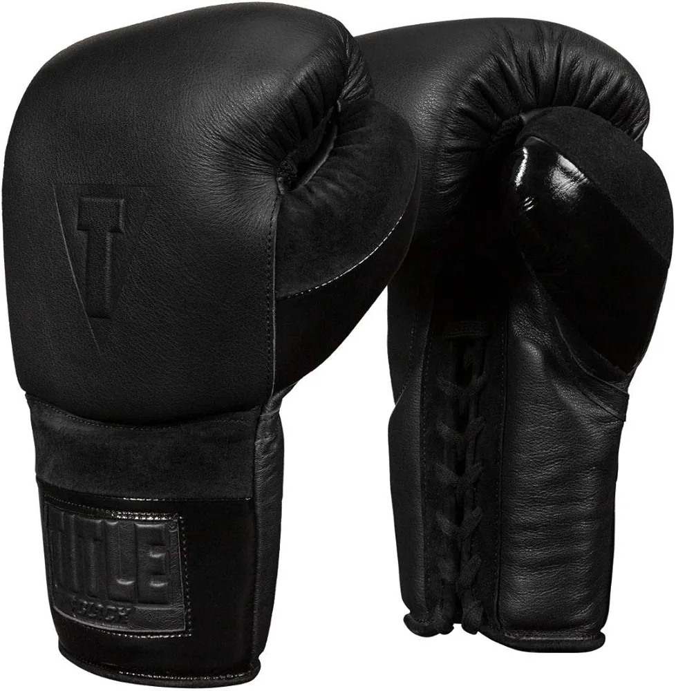 TITLE Boxing Black Lace Sparring Gloves 2.0, Black, 16 oz - Lace Up Boxing Glove, Boxing Sparring Gloves, Boxing Training Gloves, Boxing Bag Gloves, Boxing Gloves, Professional Boxing Glove