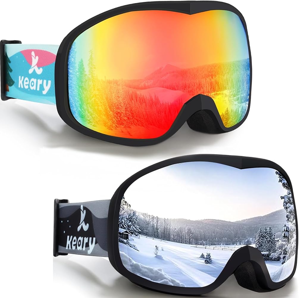 Keary 2 Pack Ski Goggles for Kids Youth 3-14 Snowboard Goggles