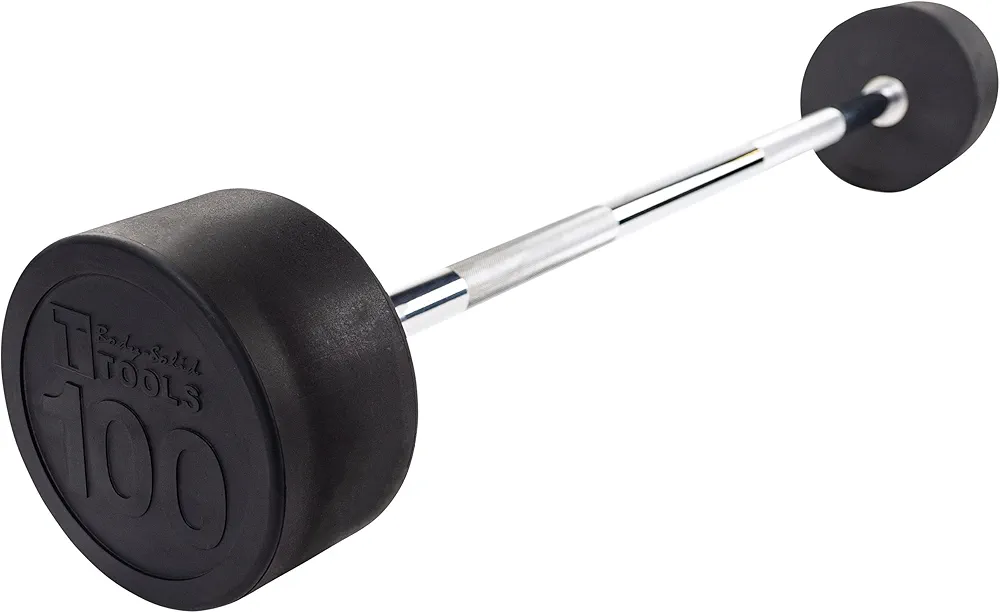 Body-Solid Rubber Coated Fixed Weights Straight Barbells- Weighted Bar for Weightlifting Exercise, Bodybuilding, Strength Training, Squat Rack & Bench Press