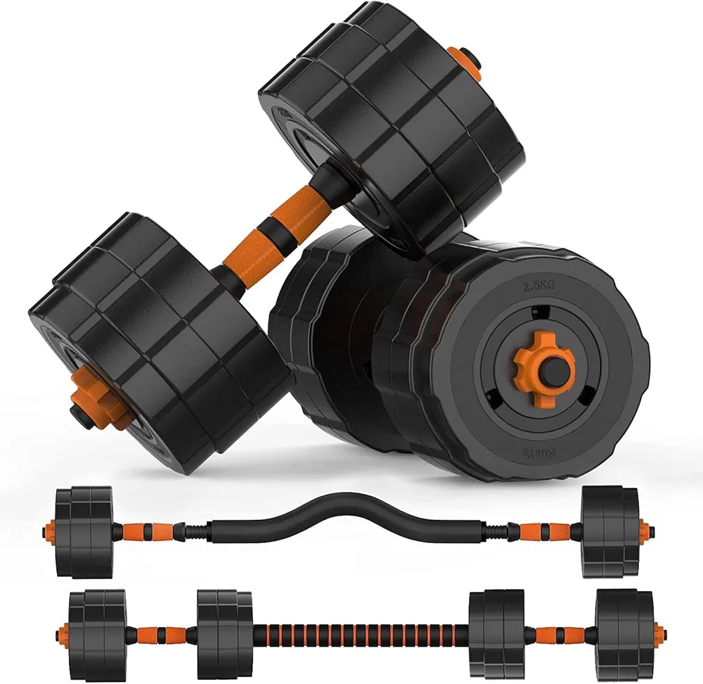 86 lbs BOSWELL 3 in 1 Adjustable Weights Barbell Dumbbells Set, Non-Slip Neoprene Hand with Connecting Rod for Adults Women Men Workout Fitness,Home Gym Exercise Training Equipment