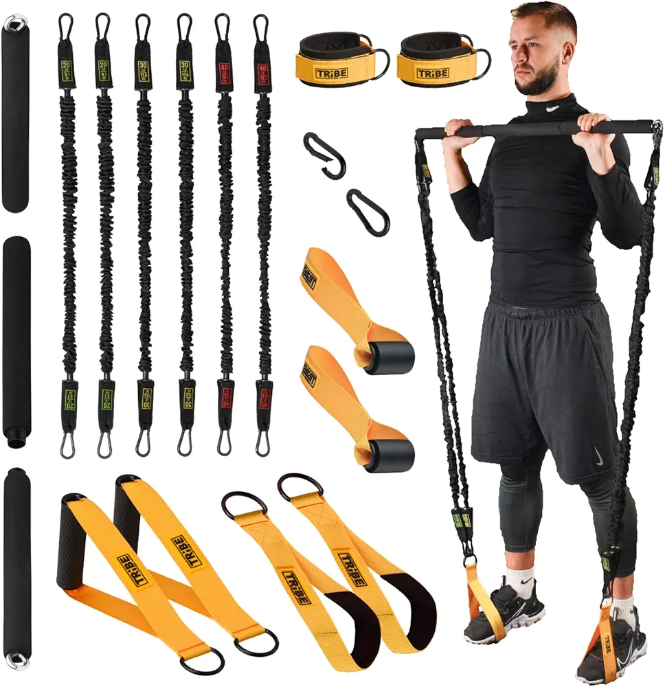 Tube Resistance Bands for Working Out Men and Women - Exercise Bands Resistance Bands Set, Resistance Band Bar, Handles, Ankle Straps, Foot Straps and Door Anchor