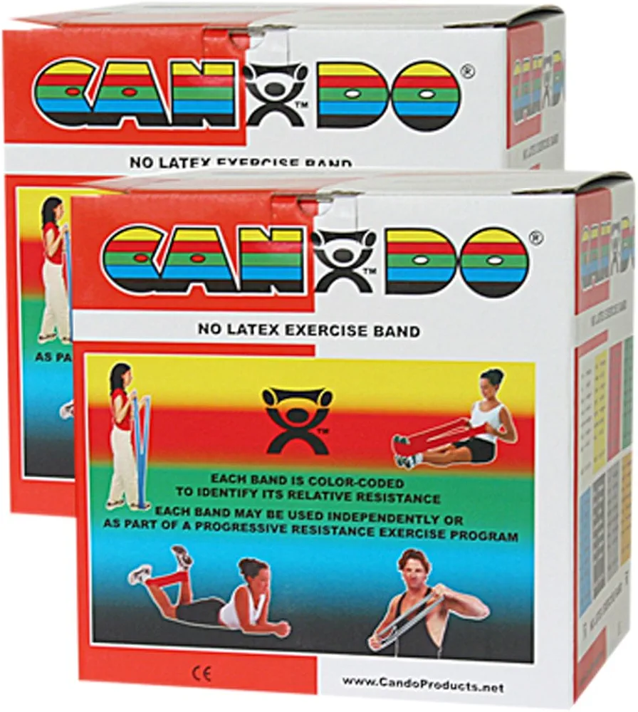 CanDo Twin-Pak Latex-Free Exercise Band, Red, 100 Yard