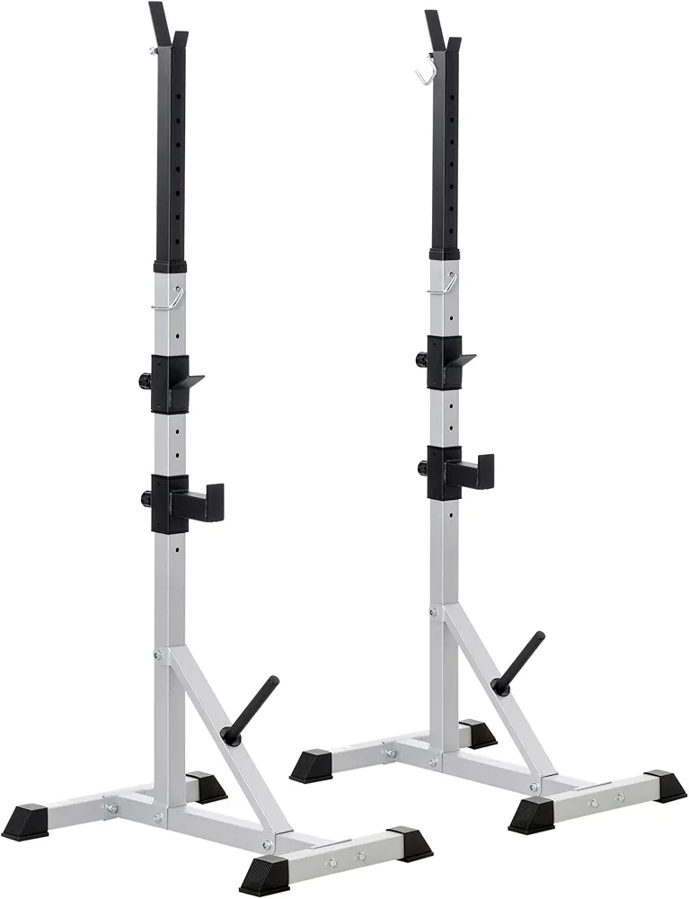 Soozier 3 Positions Height Adjustable 53.5"-69.25" Squat Rack 440lbs Capacity, 2" Steel Heavy Duty Barbell Rack Stand and Bench Press Rack, Support 3 Sets Barbells Storage, 2-Piece