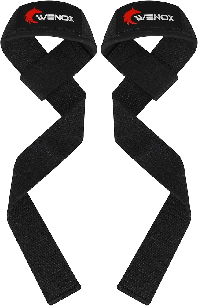 WENOX Lifting Straps for Weightlifting, Gym Workout, Deadlifting and Powerlifting Straps with Comfortable Neoprene Padded Along with 24 inch Cotton, Durable Bodybuilding & Strength Training Lifting Wrist Strap for Men & Women