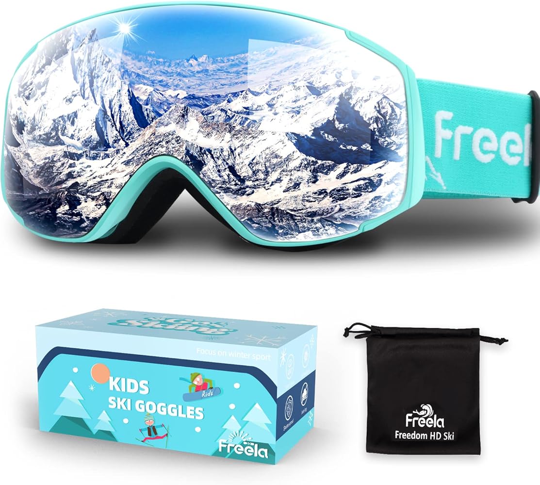 Freela Kids Ski Snowboard Goggles for Toddler(3-14) Youth Anti Fog Anti UV Goggles Girls Boys Snow Skiing Equipment