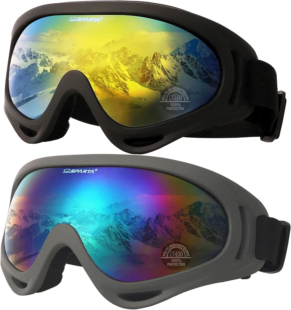 2-Pack Snow Ski Goggles, Snowboard Goggles for Men, Women, Youth, Kids, Boys or Girls