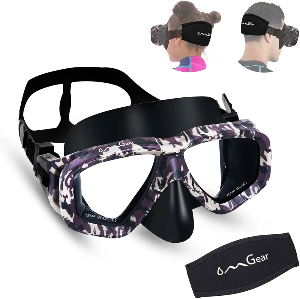 OMGear Swim Mask Dive Goggles Swimming Goggles with Nose Cover Snorkeling Gear Junior Adult Snorkel Mask for Scuba Diving Spearfishing Neoprene Strap Impact Resistance