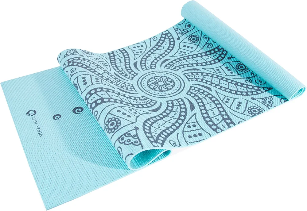 CAP Yoga Mat with Carry Strap, 5mm, Mandala Design, Light Blue