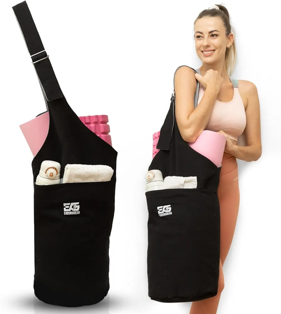 Yoga Mat Bag, Durable Canvas Yoga Mat Carrier Bag with Adjustable Strap & Inside Zipper Pocket, Large Capacity Yoga Bag for Gym, Pilates, Beach, Travel, and Everyday Use