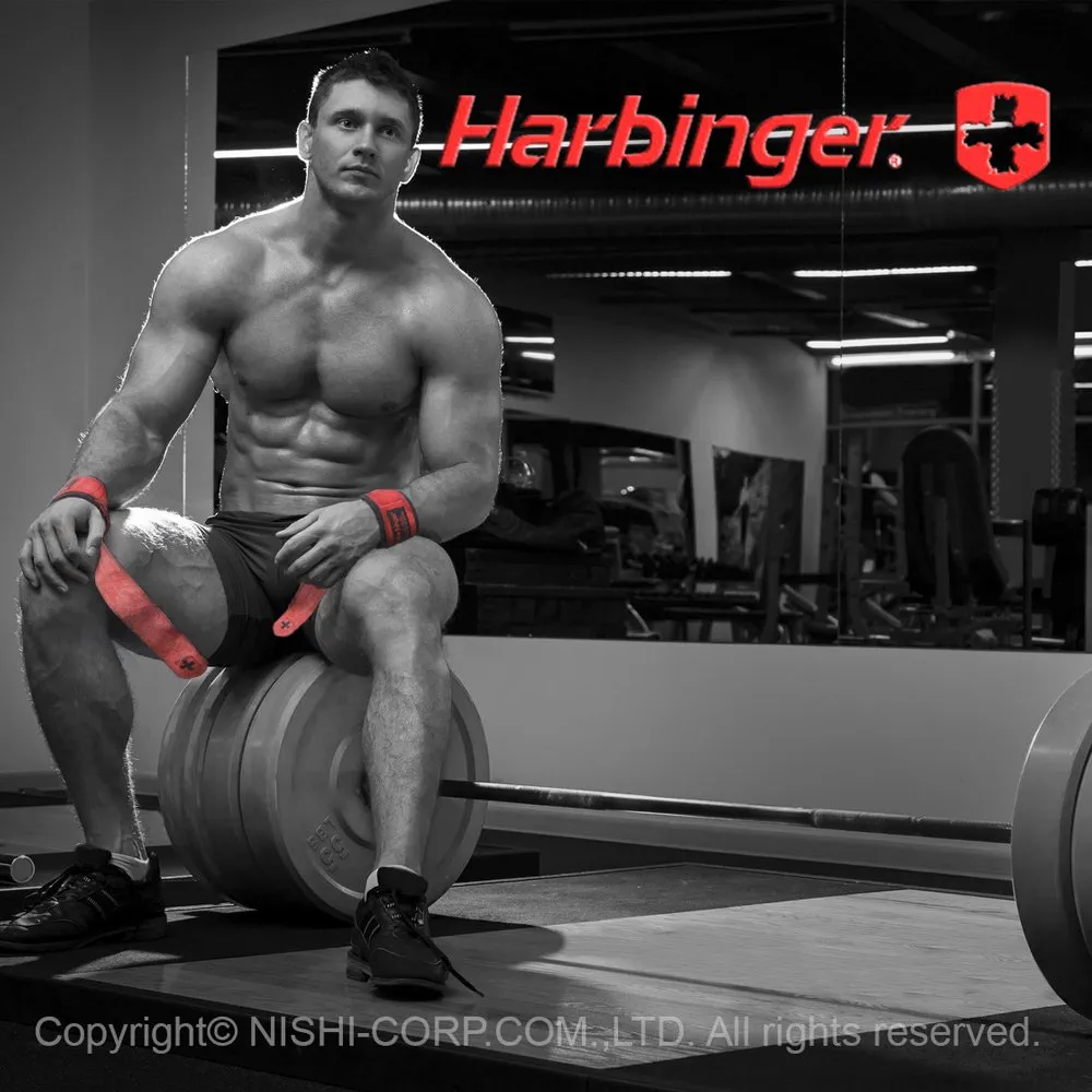 Harbinger Padded Leather Lifting Straps, Red