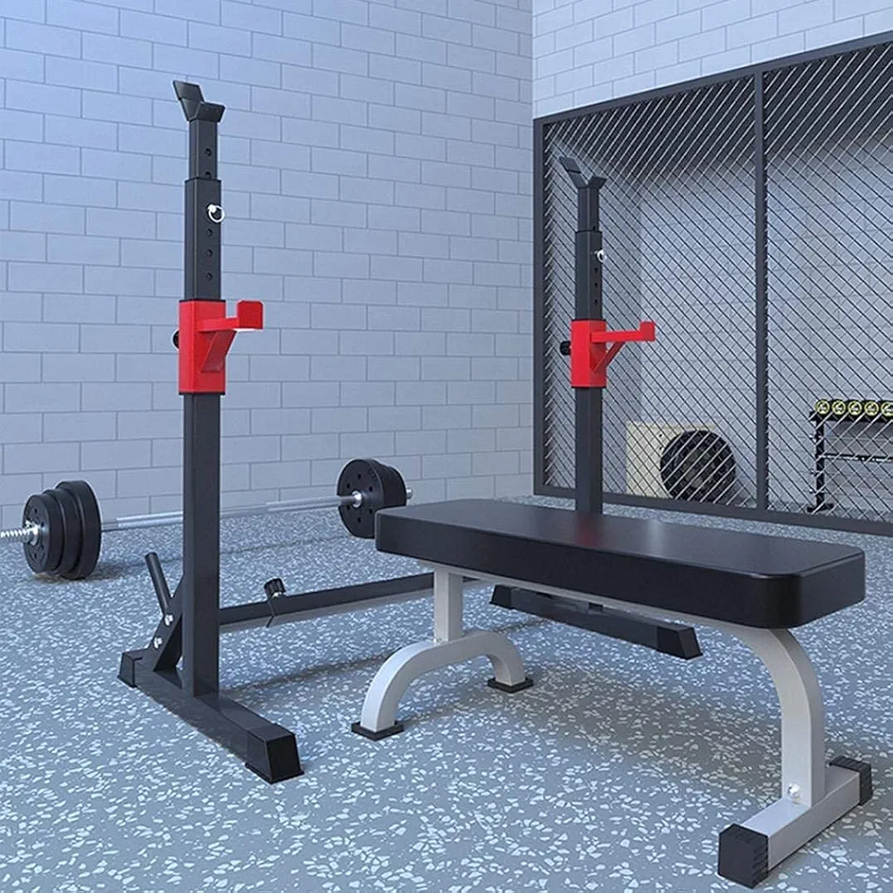 Abdominal Muscle Equipment Dumbbell Bench Adjustable Barbell Rack,Heavy Duty Sturdy Steel Squat Dip Station,Health & Fitness Weight Bench Press Stand for Home Gym Strength ExerciseMax Load