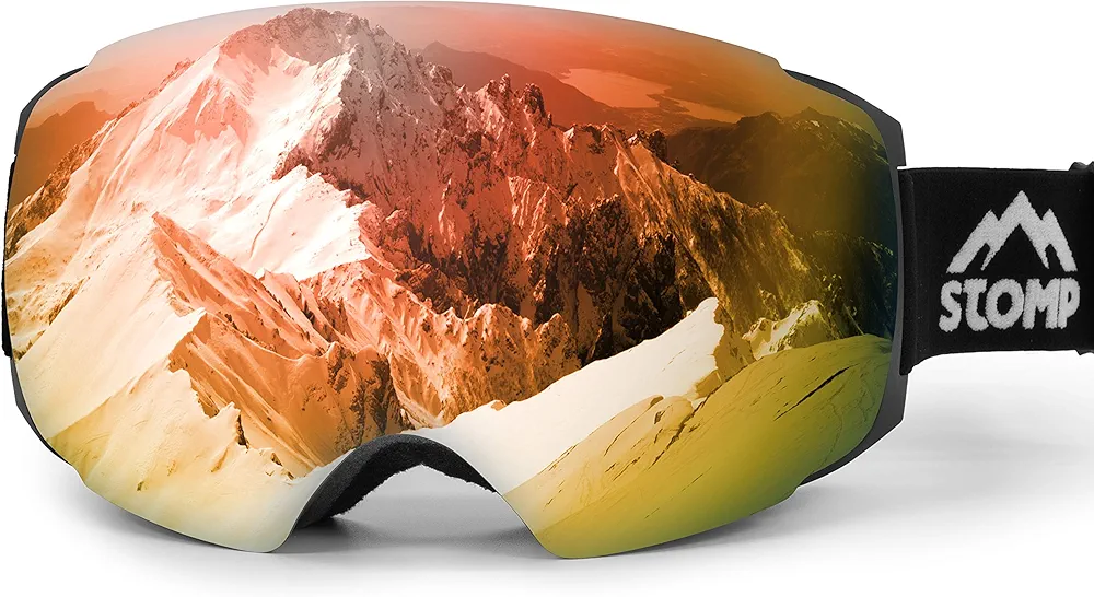 STOMP Ski Goggles PRO - Frameless, Interchangeable Lens 100% UV400 Protection Snow Goggles for Men & Women OTG
