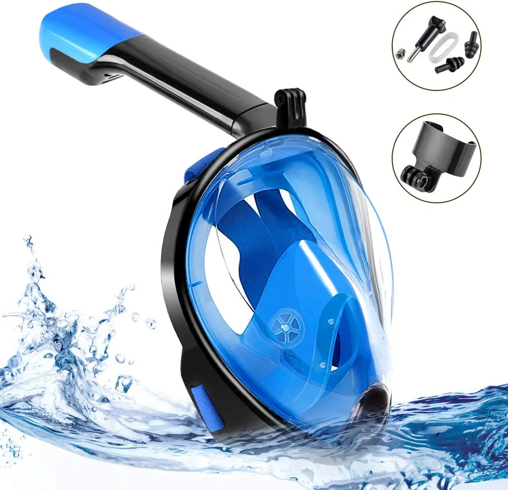 marsboy Full Face Snorkel Mask - Dual-Snorkel for Easier Breathing, Shatterproof PC Design, 180 Degree Viewing Window, Anti-Fog & Anti-Leak, Skin Diving Snorkel Mask Full Face for Adult and Youth, L