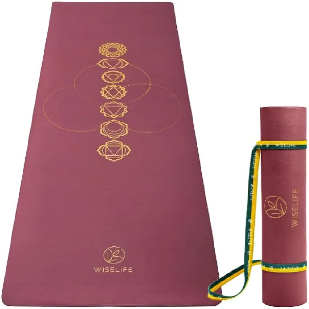 Wiselife 7 Chakra Printed Yoga Mat, 6MM Thick, Anti-Slip, Extra Long & Wide, with Yoga Strap
