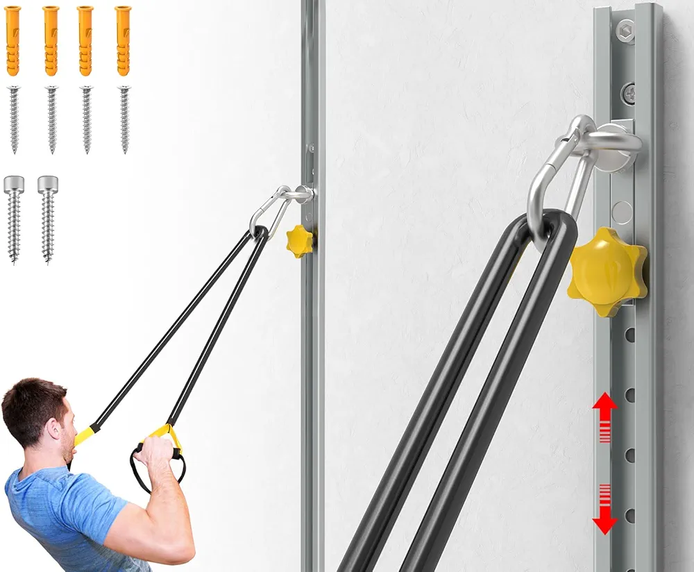 Adjustable Resistance Band Anchor Workout Wall Mount Anchor System，Workout Bands Anchors for Wall Gym，Wall Mount Pulley Anchor Cable Station ﻿for Physical Therapy, Warmups, and Athletic Training