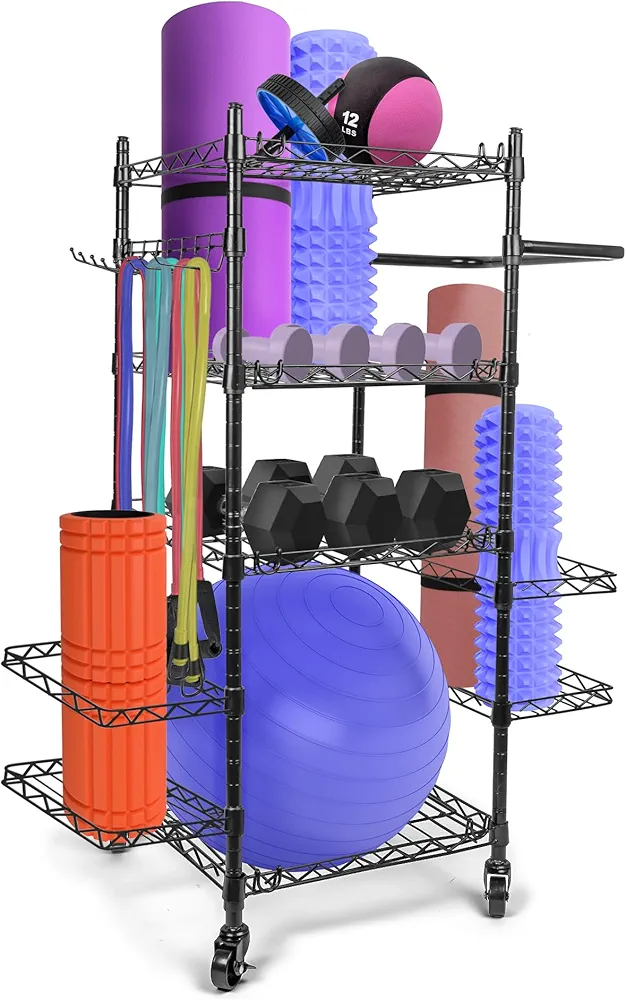 Compact & Customizable Home Gym Storage Rack | Weight Rack For Home Gym, Yoga Mat Storage, Kettlebell Rack, Dumbbell Storage Rack, Workout Equipment Storage | Home Gym Organizer, Garage Organizer (Set of 1)
