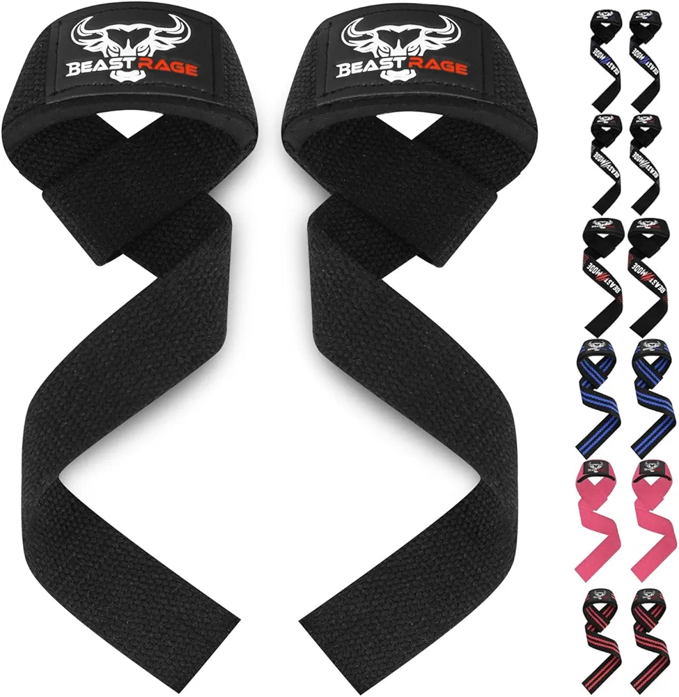 BEAST RAGE Lifting Straps for Weightlifting, Weight Lifting Straps Gym Power Workouts Lifting Wrist Straps Padded Cotton Men Women Support Lifters Deadlift Straps Hard Pull Exercise Straps