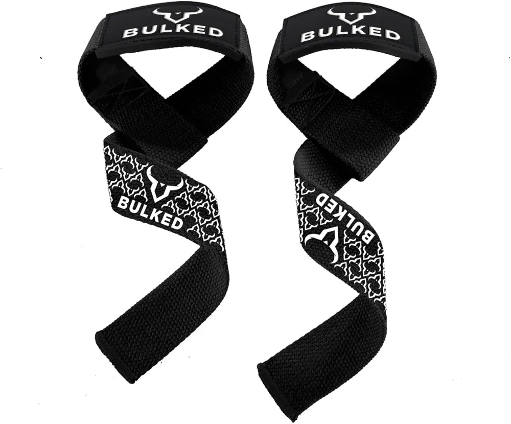 BULKEDBULKED Wrist Lifting Straps Grips Band-Deadlift Straps with Neoprene Cushioned Wrist Padded and Anti-Skid Silicone Gym Workouts, Deadlifts, and Powerlifting, Padded Lifting Straps for Men & Women with Silicone Grip
