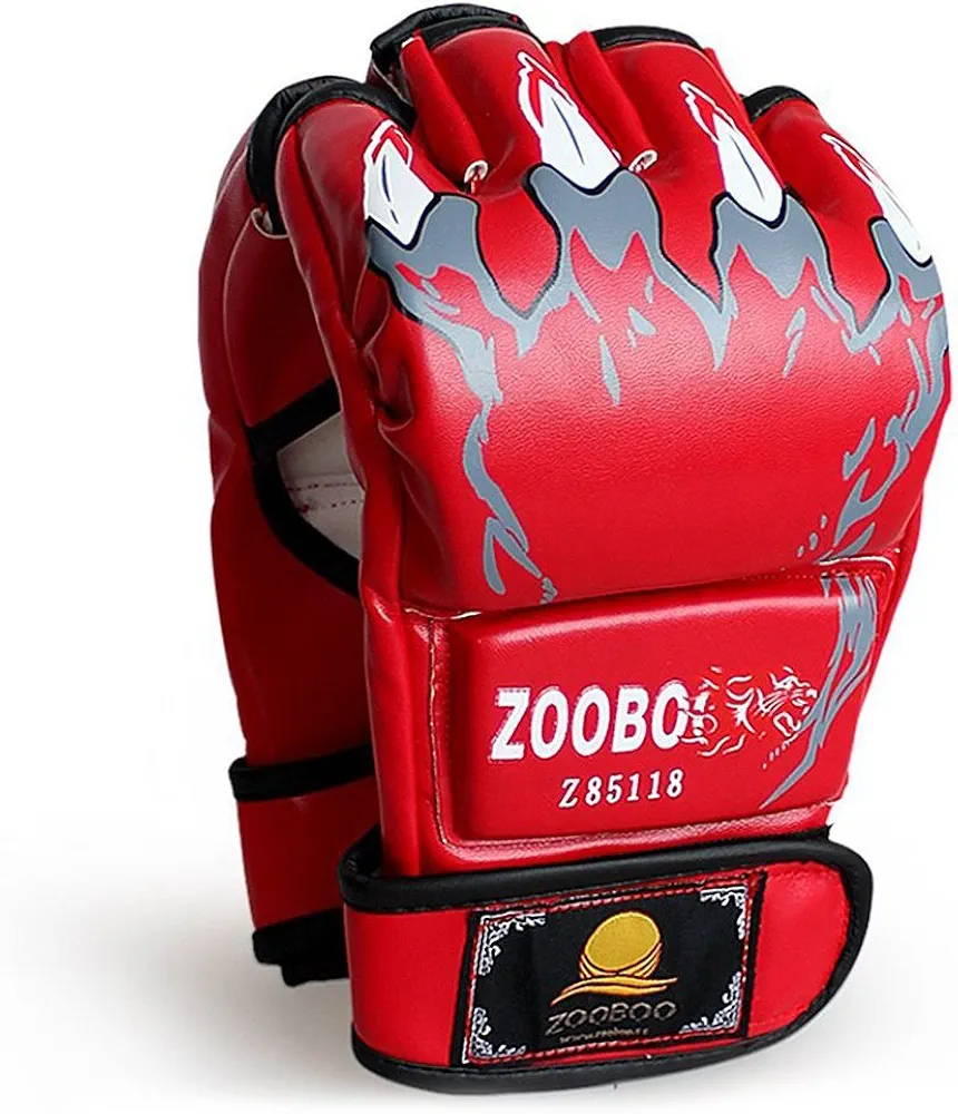 ZooBoo MMA Gloves, Half-Finger Boxing Fight Gloves MMA Mitts with Adjustable Wrist Band for Sanda Sparring Punching Bag Training (One Size Fits Most)
