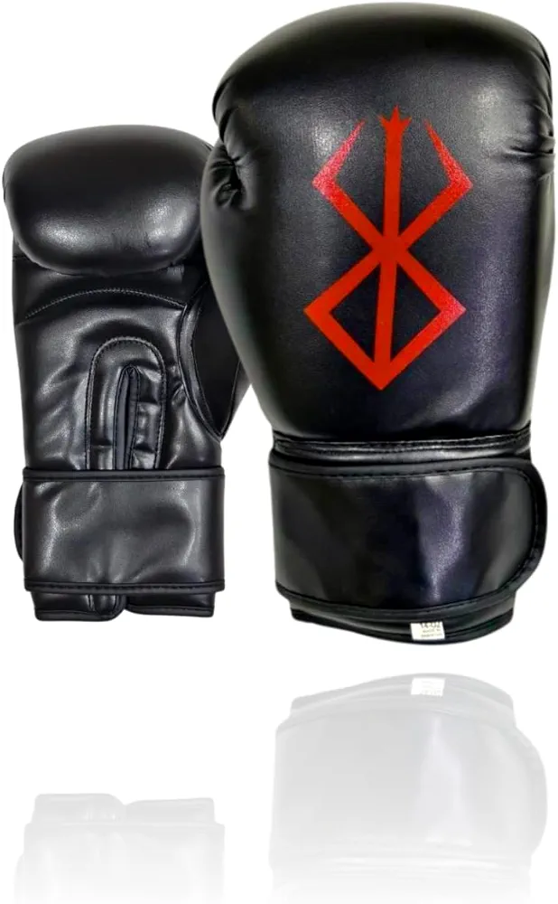 Anime Boxing Gloves Men Women - 14oz Leather Training Boxing Gear Gloves Pro Sparring Muay Thai MMA Heavy Bag Kickboxing Youth Boxing Gloves Ventilated & Ergonomic Design (Black Brsrk)