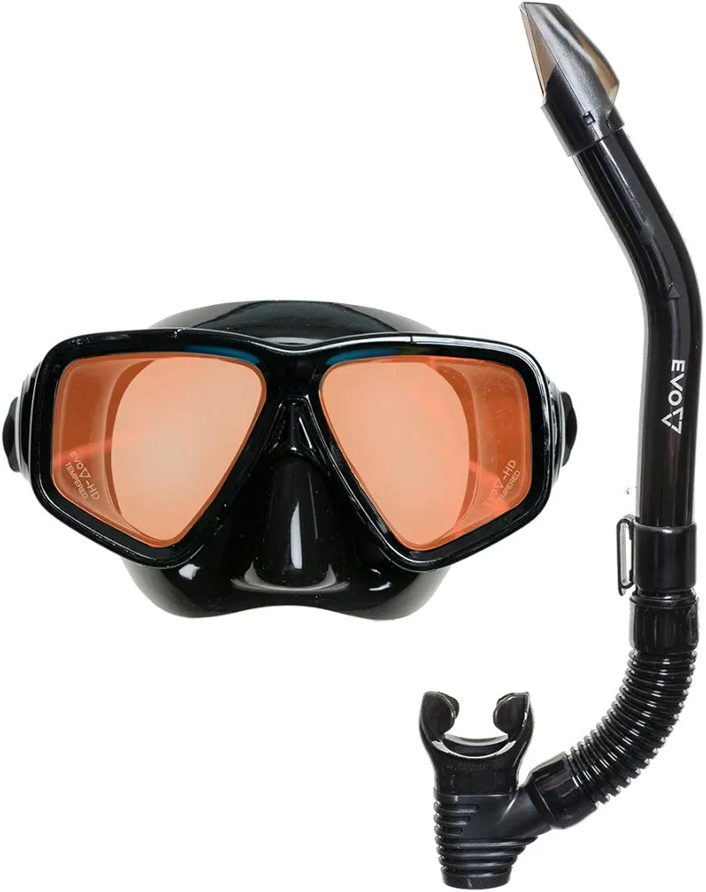 EVO Hi Definition Mask and Snorkel Combo - Dual Lens - Snorkel Mask Adult - Scuba Mask and Snorkel Set Adult - Scuba Diving Mask with Valve - Dive Mask - Scuba Diving Accessories - Scuba Gear