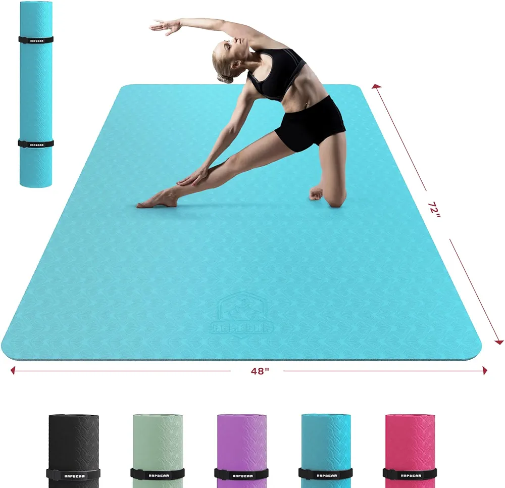 HAPBEAR Extra Large Yoga Mat - 72"x48"/78"x54"x6/8mm (1/4 &1/3 inch), Non-Slip, Durable, Eco-Friendly, Thick Wide Exercise Mat for Home Workouts, Yoga, Pilates, Stretching, Meditation (Barefoot Exercise)