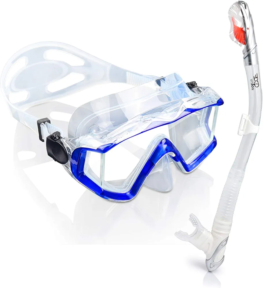 EXP VISION Snorkel Set, Dry Top Snorkel Mask Anti-Leak for Women and Men, Anti-Fog Snorkeling Gear Free Breathing,Tempered Glass Swimming Diving Scuba Goggles 180° Panoramic View