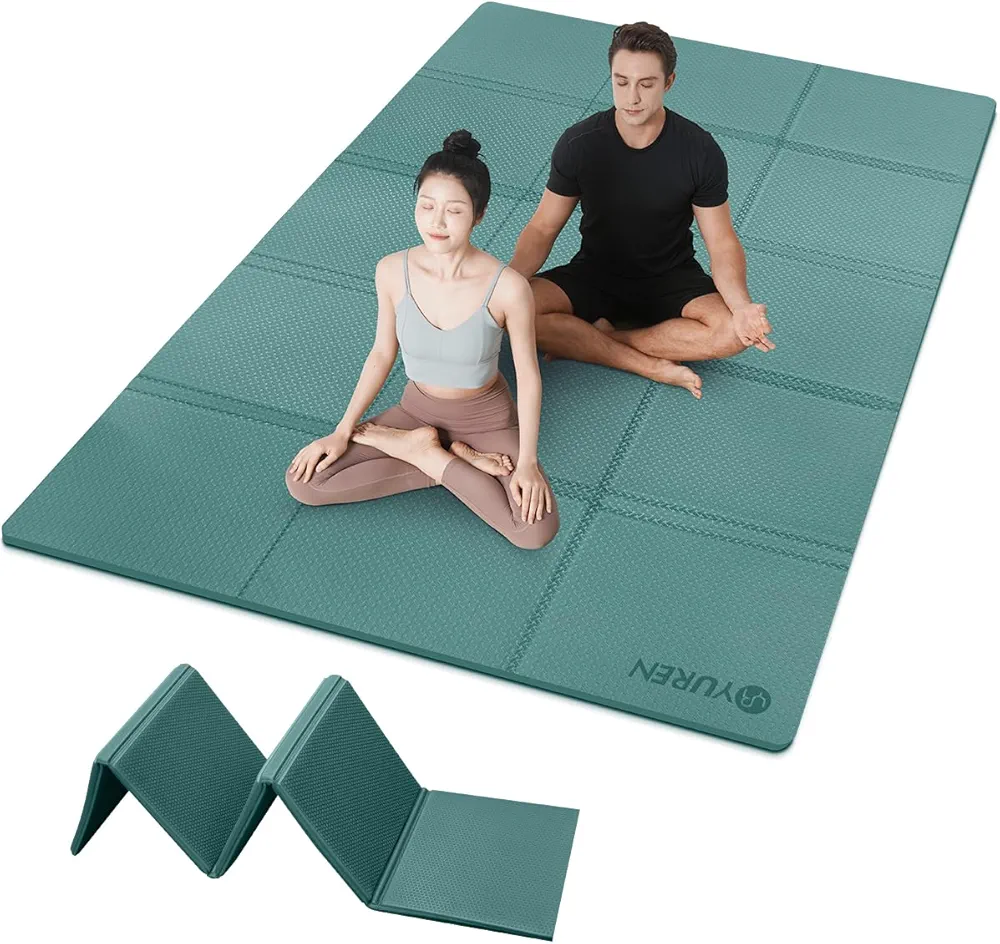 Folding Yoga Mat Extra Large 6'x4' 10mm Thick Workout Mat TPE Yoga Mat Non Slip Exercise Mat with Storage Bag, Large Yoga Mat for Yoga Pilates Floor Exercising