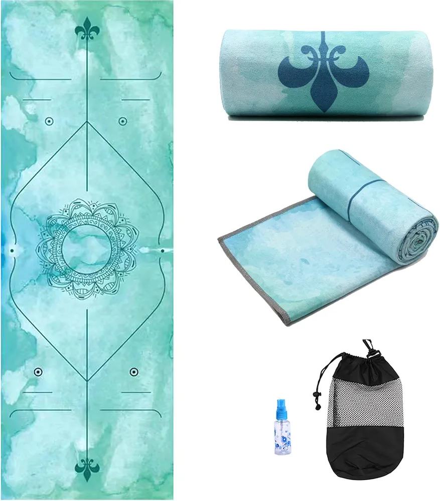 Eunzel Yoga Towel,Hot Yoga Mat Towel - Sweat Absorbent Non-Slip for Hot Yoga, Pilates and Workout 24" x72(Water Blue)
