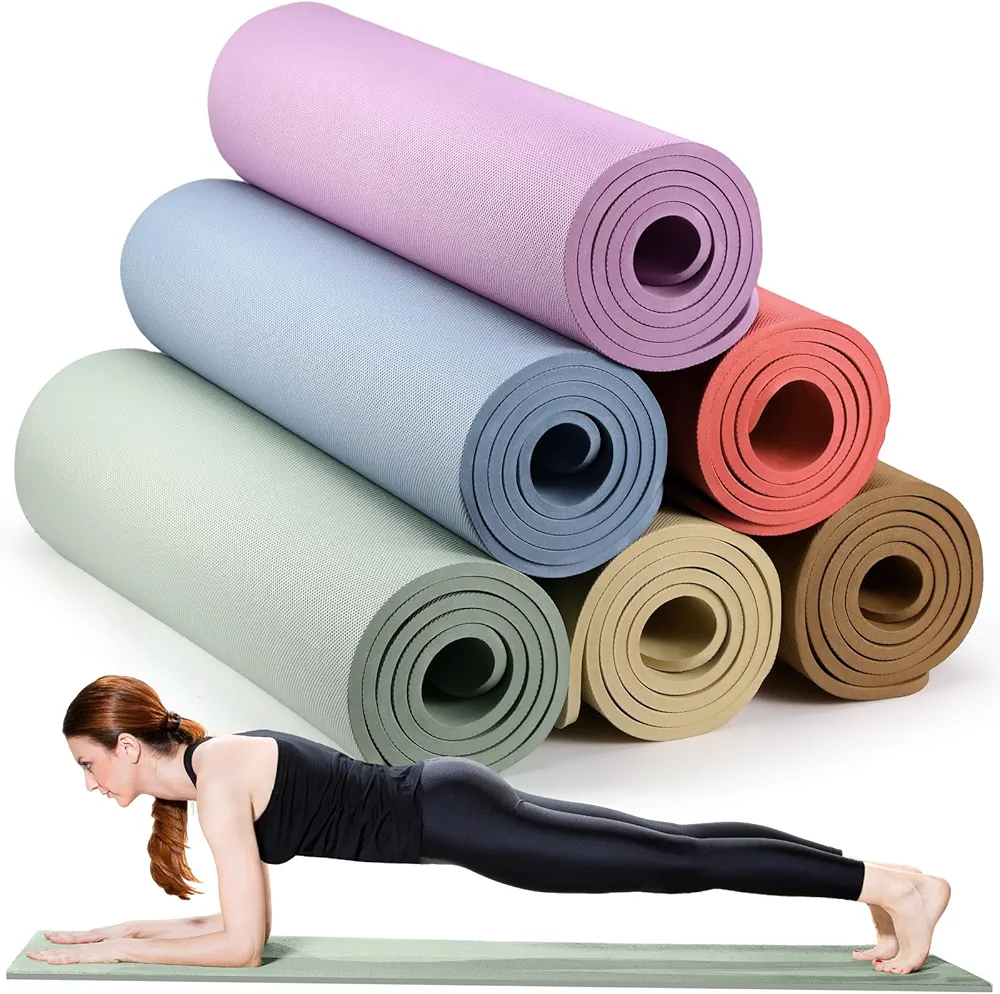 Timgle 6 Pcs 10mm Thick Yoga Mat Bulk 68 x 24 Inches Assorted Colors Exercise Mat Anti Slip Tear Resistant Exercise Yoga Mat for Adult Fitness Stretching Home Workout and Studio