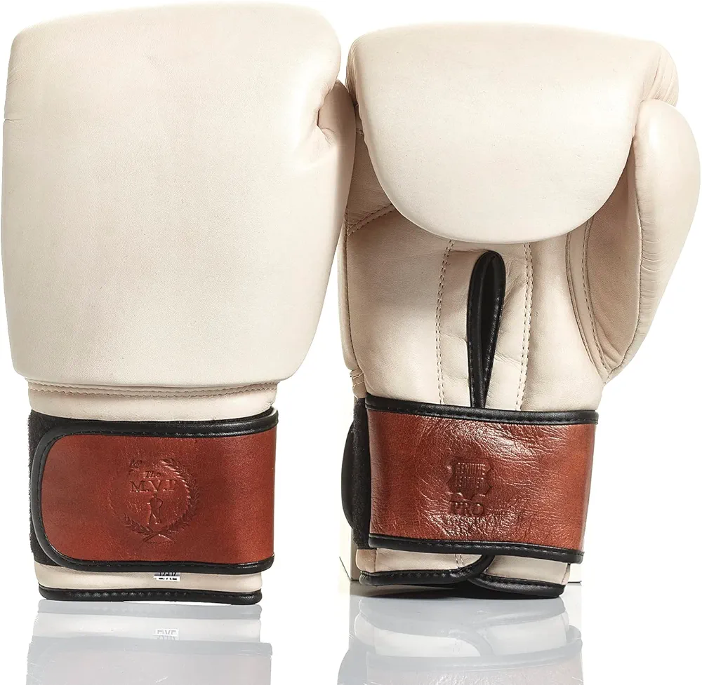 Modest Vintage Player PRO Cream/Brown Leather Boxing Gloves (Strap-Up)