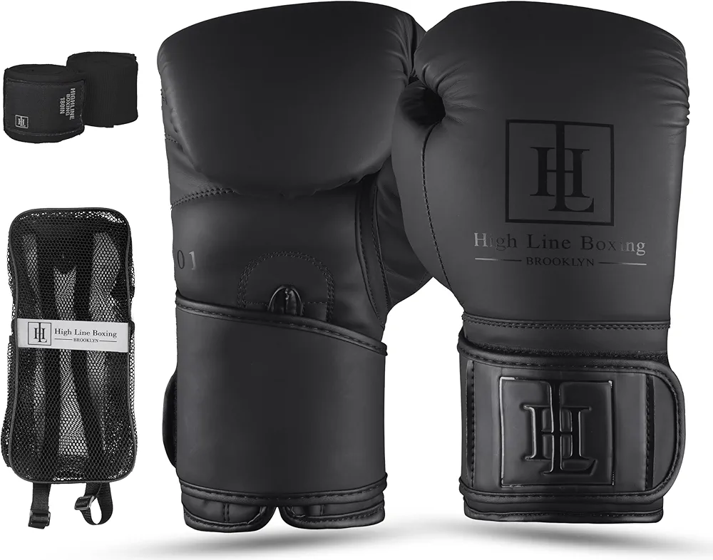 High Line Boxing Gloves for Men and Women| Premium Punching Gloves/Boxing Training Gloves Made with Faux Leather| Free Wrist Wraps and Bag Included (10 oz, 12 oz, 14 oz & 16 oz)