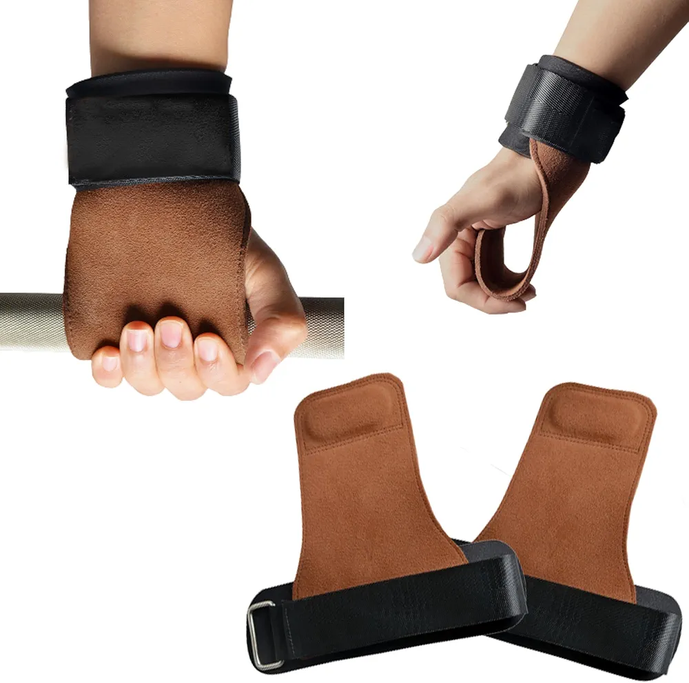 LEZER Wrist Strap for Weightlifting, Deadlift and Powerlifting, Grip Support Gloves, Gym Workout, Hand and Wrist Protection - Double Layer Leather, Adjustable Neoprene Padded