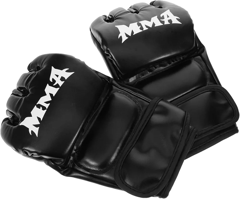BESPORTBLE Training Boxing Gloves 1 Pair MMA Gloves Half Finger Boxing Gloves Kickboxing Training Gloves with Adjustable Wrist Band for Sparring Arts Taekwondo Muay Thai MMA Black