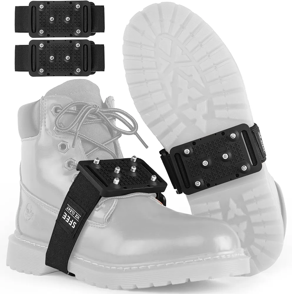 Sfee Ice Cleats Crampons, Easily Rotate Ice Grippers Ice Cleats for Shoes and Boots with Tungsten Studs Shoe Spikes Traction Cleats for Snow and Ice with Adjustable Straps for Frequent Indoor/Outdoor