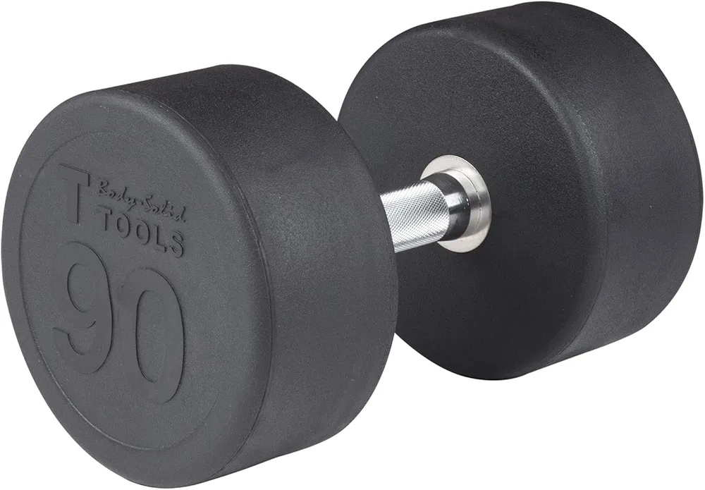 Body-Solid Premium Round Rubber-Coated Cast Iron Dumbbells with Solid Steel Handles, Commercial and Home Gym Dumbbell Sold Separately, Weights for Core and Strength Training