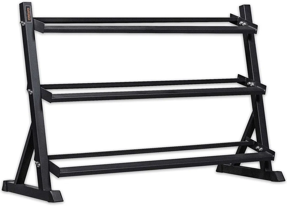 GRIND Fitness 3 Tier Dumbbell Rack, 3 Steel Levels, 5lb - 65lb Dumb Bell Weight Holder Shelves, Holds Hex Round and Square for Home Garage Gyms Workout Equipment