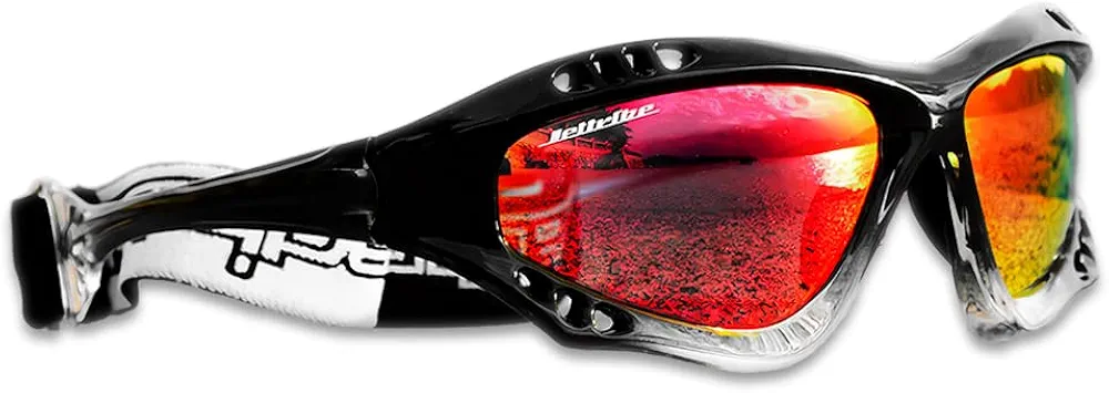 Jettribe Pro Jet Ski Goggles - Revo Lens, Black Fade Frame, PWC Watercraft, Jetski Racer Sunglasses - Racing Goggles With Protective Storage Case - Easy Fit Sport Glasses for Ultimate Water Adventure