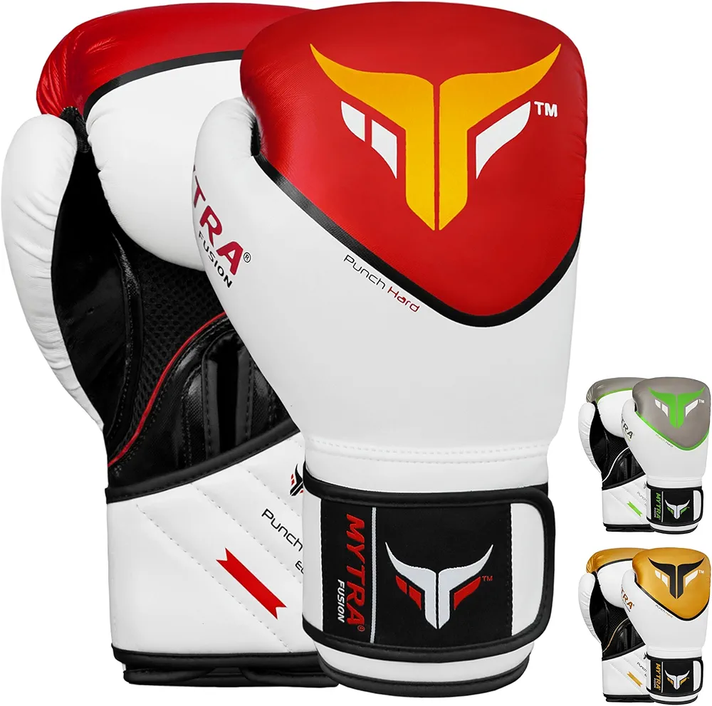 Mytra Fusion Boxing Gloves Men & Women Kickboxing Gloves 10, 12, 14, 16-oz MMA Muay Thai Gloves with Ventilated Mesh Palm Training Workout Punching Gloves