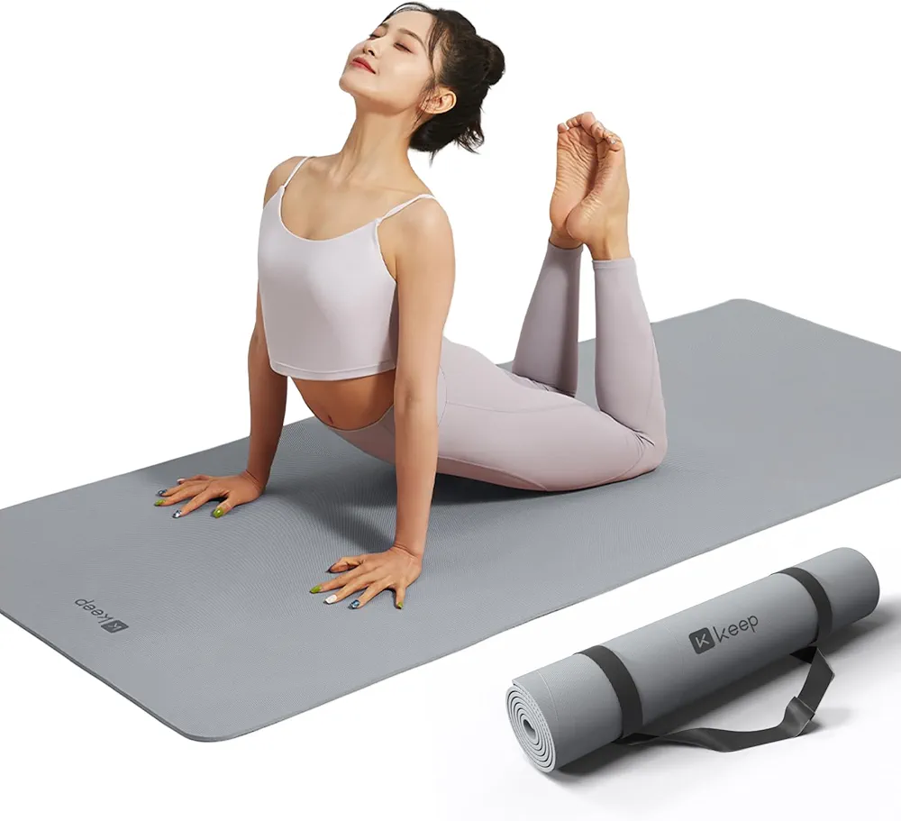 KEEP Yoga Mat, 32" Extra Wide Exercise Mat with Strap for Men and Women, 7mm Thick Double-Sided Non-Slip Eco-friendly Yoga Mat for Pilates, Workout and Fitness