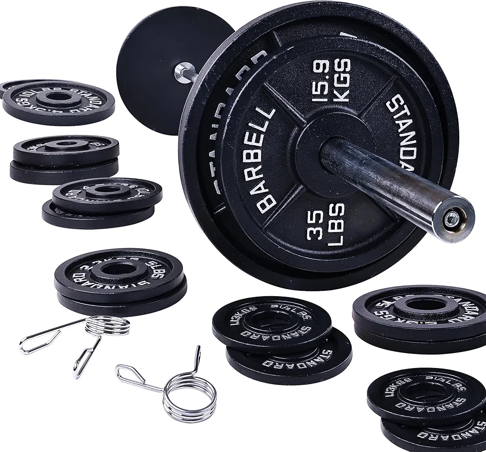 Signature Fitness Olympic 2-Inch Cast Iron Plate Weight Plate for Strength Training and Weightlifting, Multiple Sizes