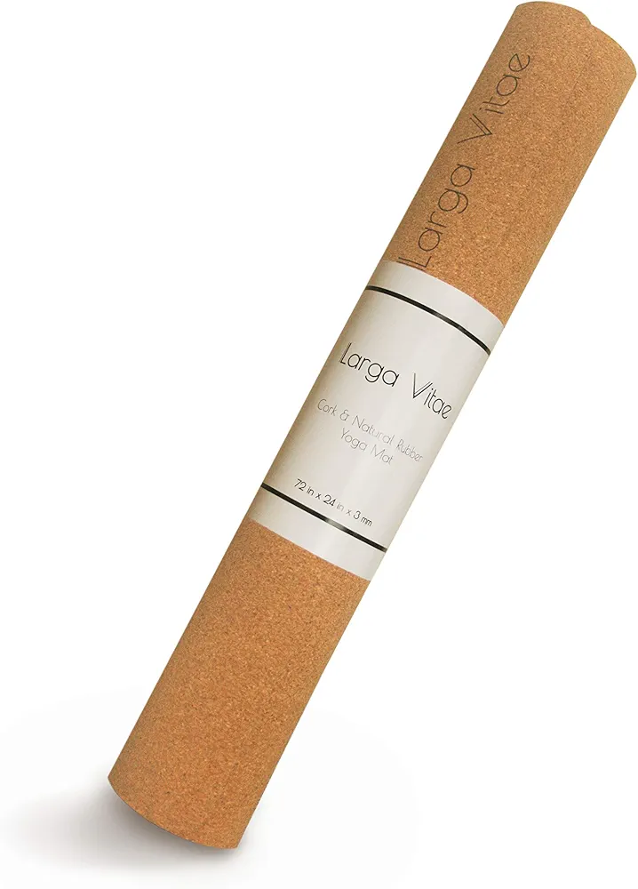 3mm Thick, 72" x 24" Natural Rubber Cork Yoga Mat, Hot Yoga Mat, Non Toxic, TPE-Free, Sustainable, Eco-Friendly, Non-Slip, Odor Resistant
