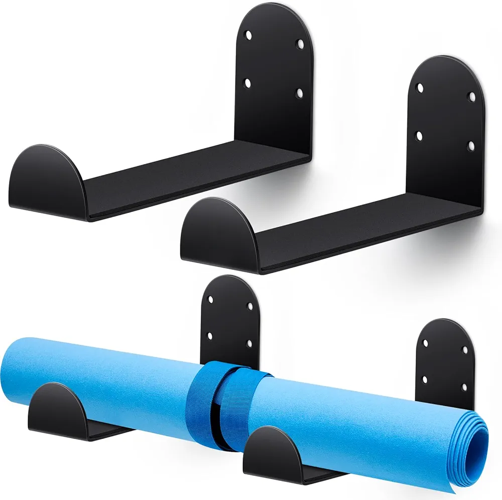 4 Pcs Yoga Mat Storage Rack Wall Mount Exercise Mat Wall Hanger Foam Roller Wall Holder Gym Organizer for Hanging Fitness Bands Yoga Strap Home Gym